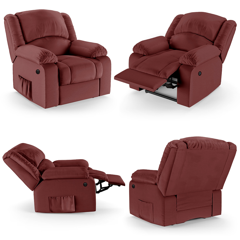 Poltrona do Papai Reclinável Sala de Cinema Madrid Power Elétrica Massagem USB PU Vermelho  G23