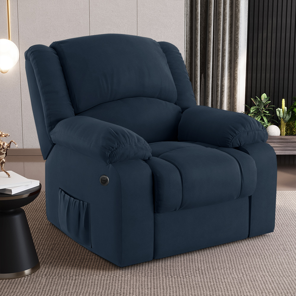 Poltrona do Papai Reclinável Sala de Cinema Madrid Power Elétrica Massagem USB Veludo Azul  G23