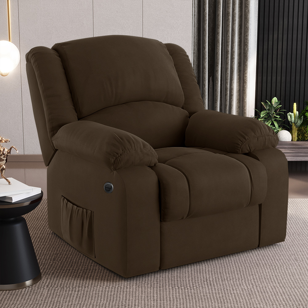 Poltrona do Papai Reclinável Sala de Cinema Madrid Power Elétrica Massagem USB Veludo Marrom  G23
