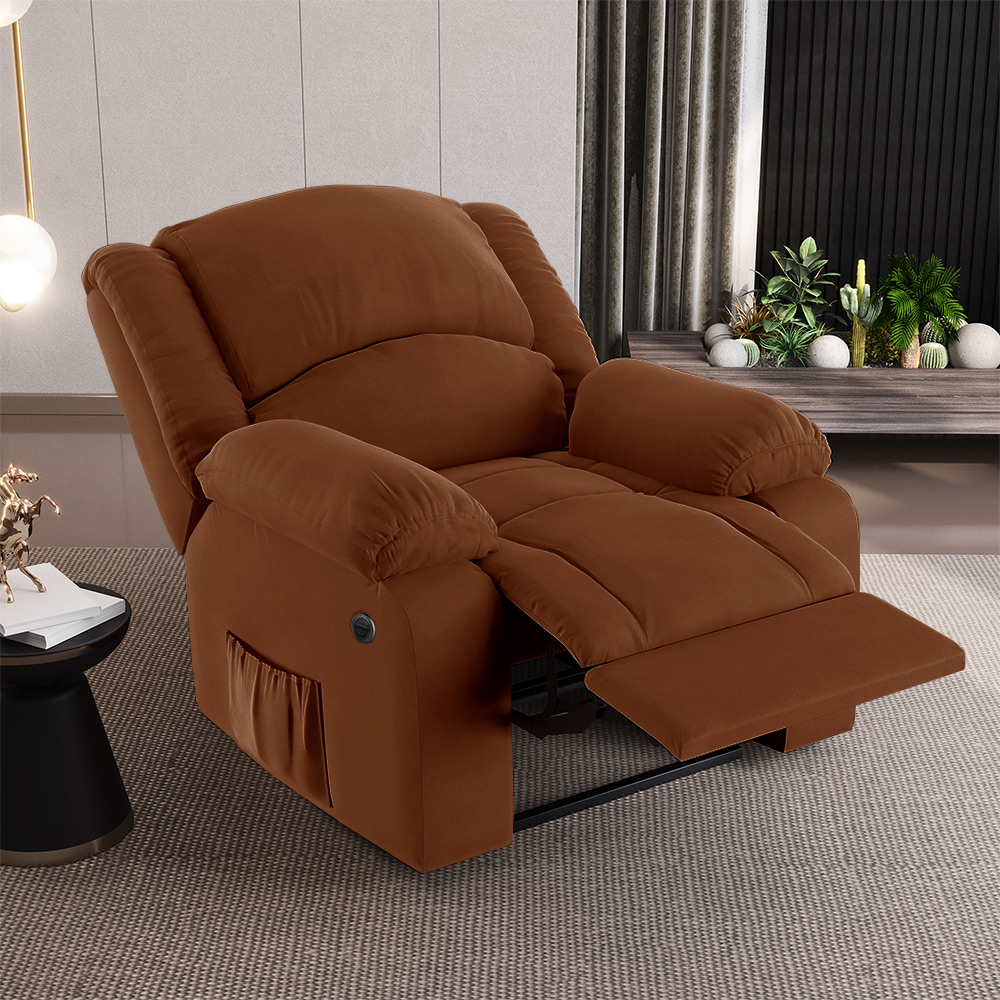 Poltrona do Papai Reclinável Sala de Cinema Madrid Power Elétrica Massagem USB Veludo Terracota  G23