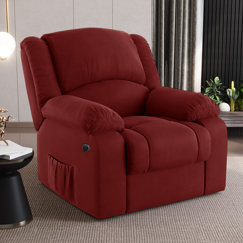 Poltrona do Papai Reclinável Sala de Cinema Madrid Power Elétrica Massagem USB Veludo Vermelho  G23