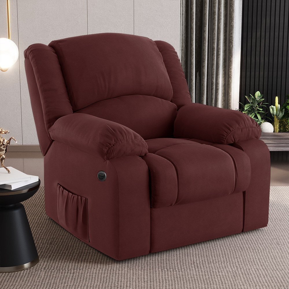 Poltrona do Papai Reclinável Sala de Cinema Madrid Power Elétrica Massagem USB Veludo Vinho  G23