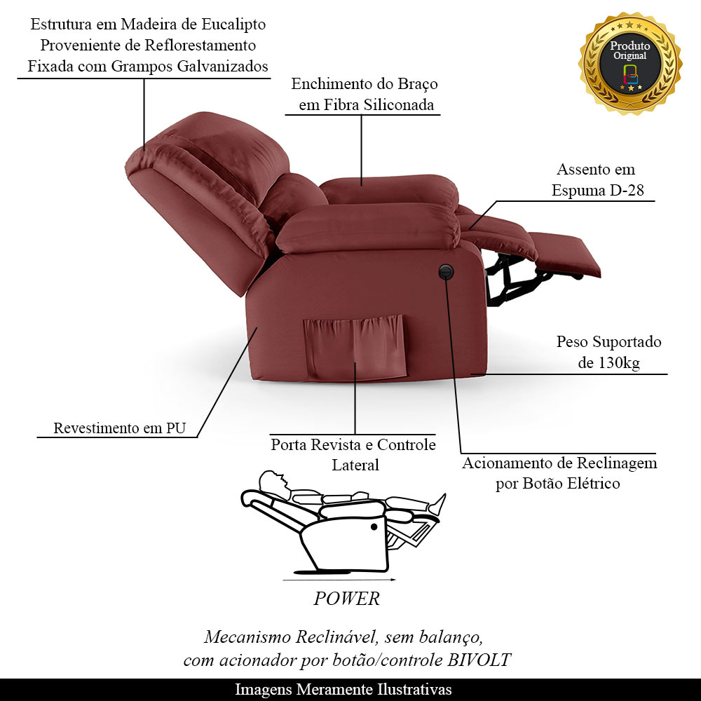 Poltrona do Papai Reclinável Sala de Cinema Madrid Power Elétrica PU Vermelho  G23