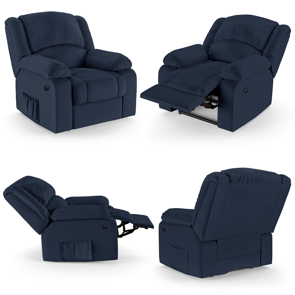 Poltrona do Papai Reclinável Sala de Cinema Madrid Power Elétrica USB PU Azul  G23