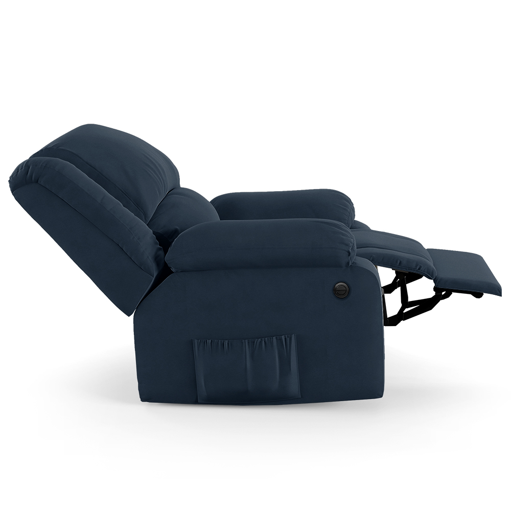 Poltrona do Papai Reclinável Sala de Cinema Madrid Power Elétrica USB Veludo Azul  G23