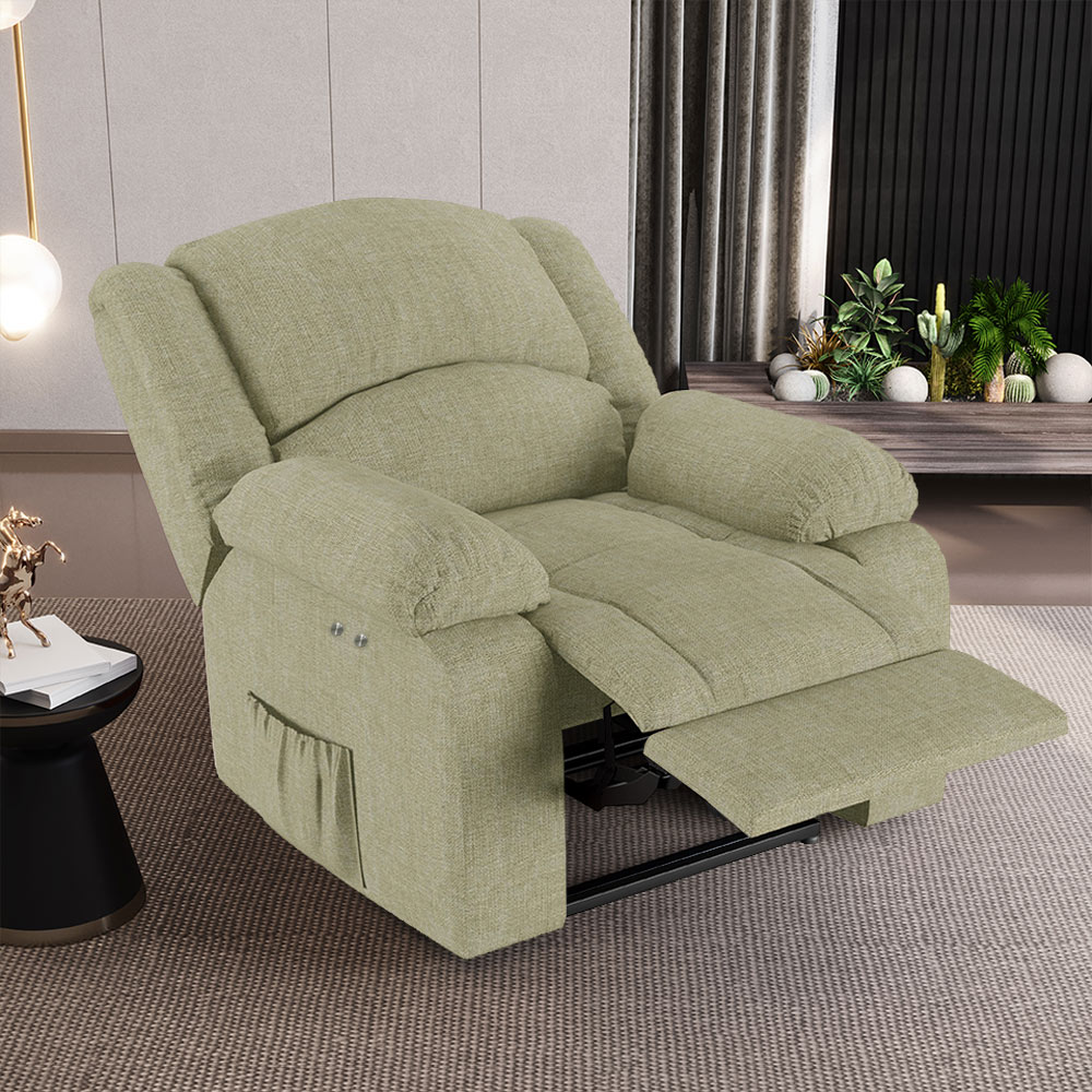 Poltrona do Papai Reclinável Sala de Cinema Madrid Power Touch Massagem USB Linho Bege  G26