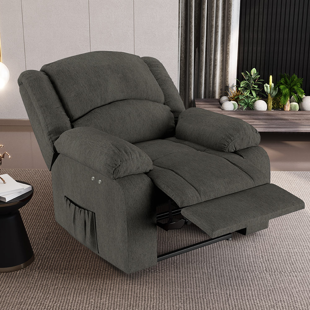 Poltrona do Papai Reclinável Sala de Cinema Madrid Power Touch Massagem USB Linho Chumbo  G26