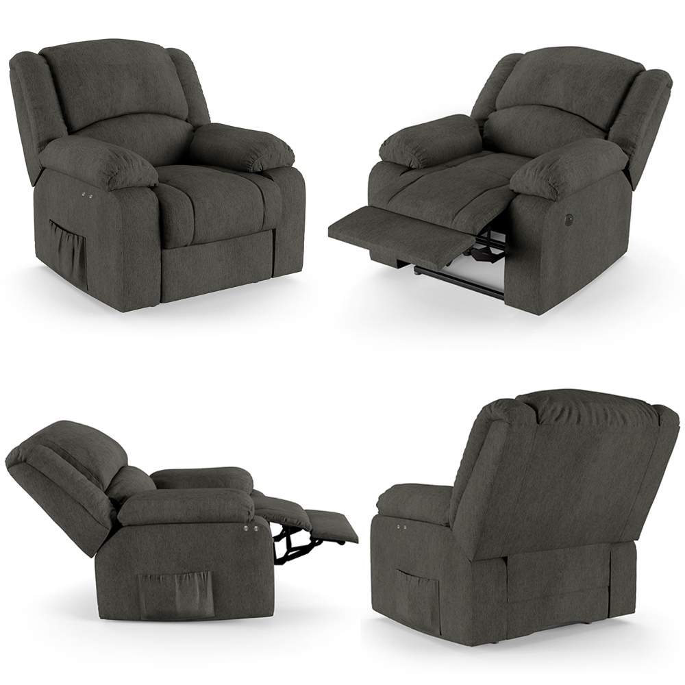 Poltrona do Papai Reclinável Sala de Cinema Madrid Power Touch Massagem USB Linho Chumbo  G26