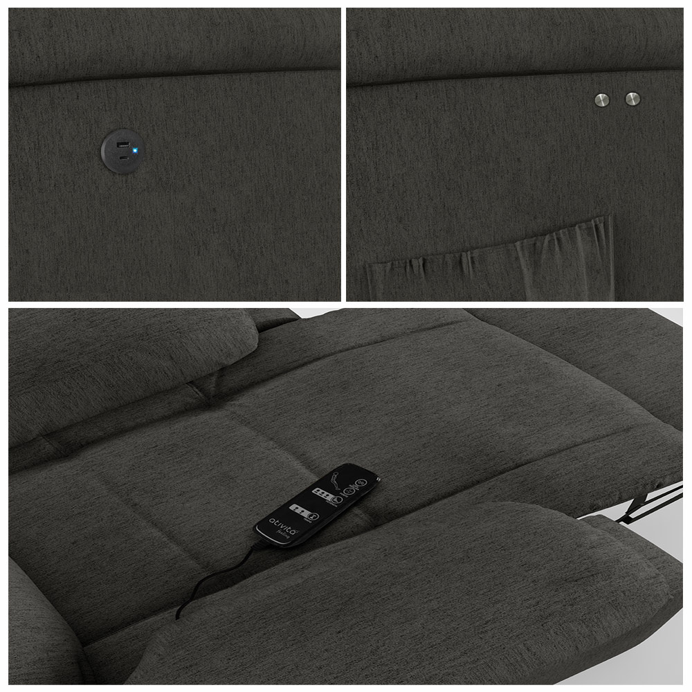 Poltrona do Papai Reclinável Sala de Cinema Madrid Power Touch Massagem USB Linho Chumbo  G26