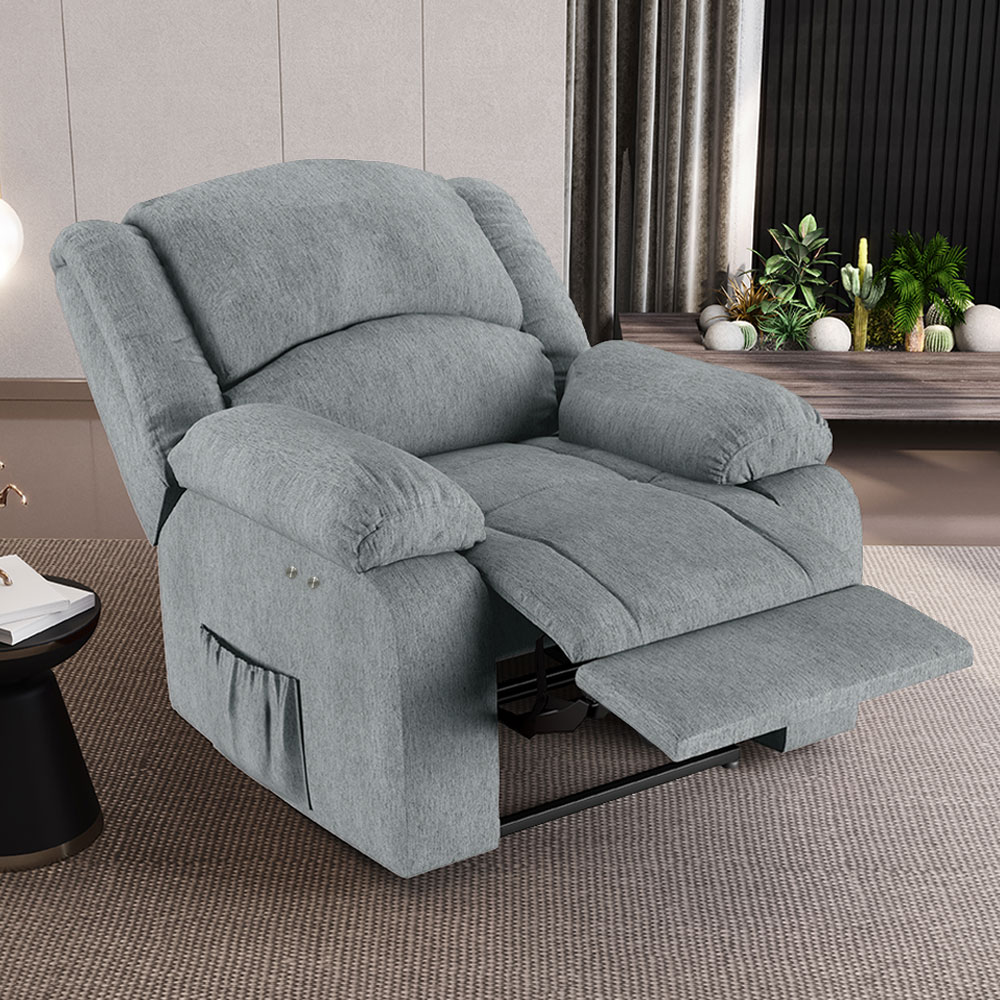 Poltrona do Papai Reclinável Sala de Cinema Madrid Power Touch Massagem USB Linho Cinza  G26