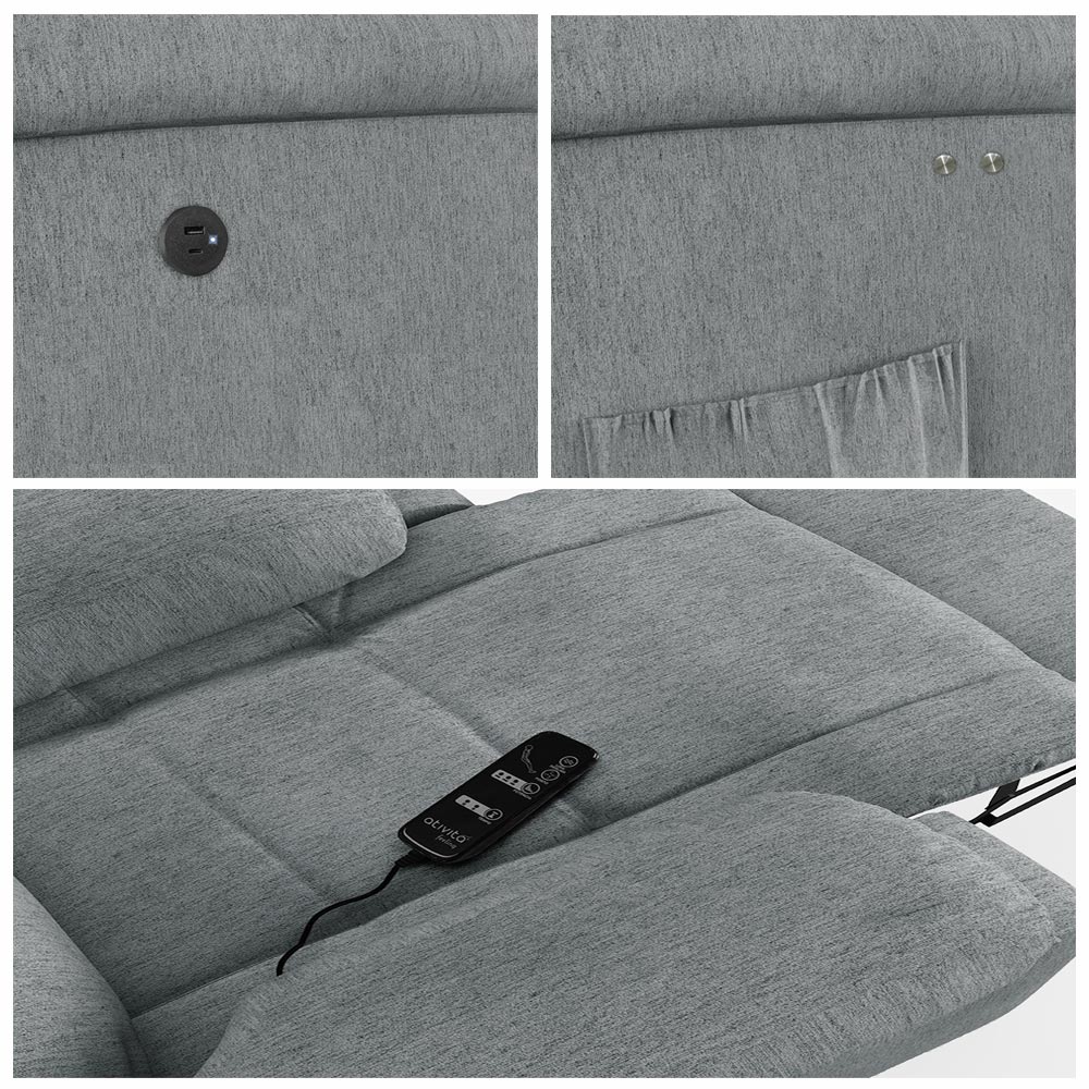 Poltrona do Papai Reclinável Sala de Cinema Madrid Power Touch Massagem USB Linho Cinza  G26