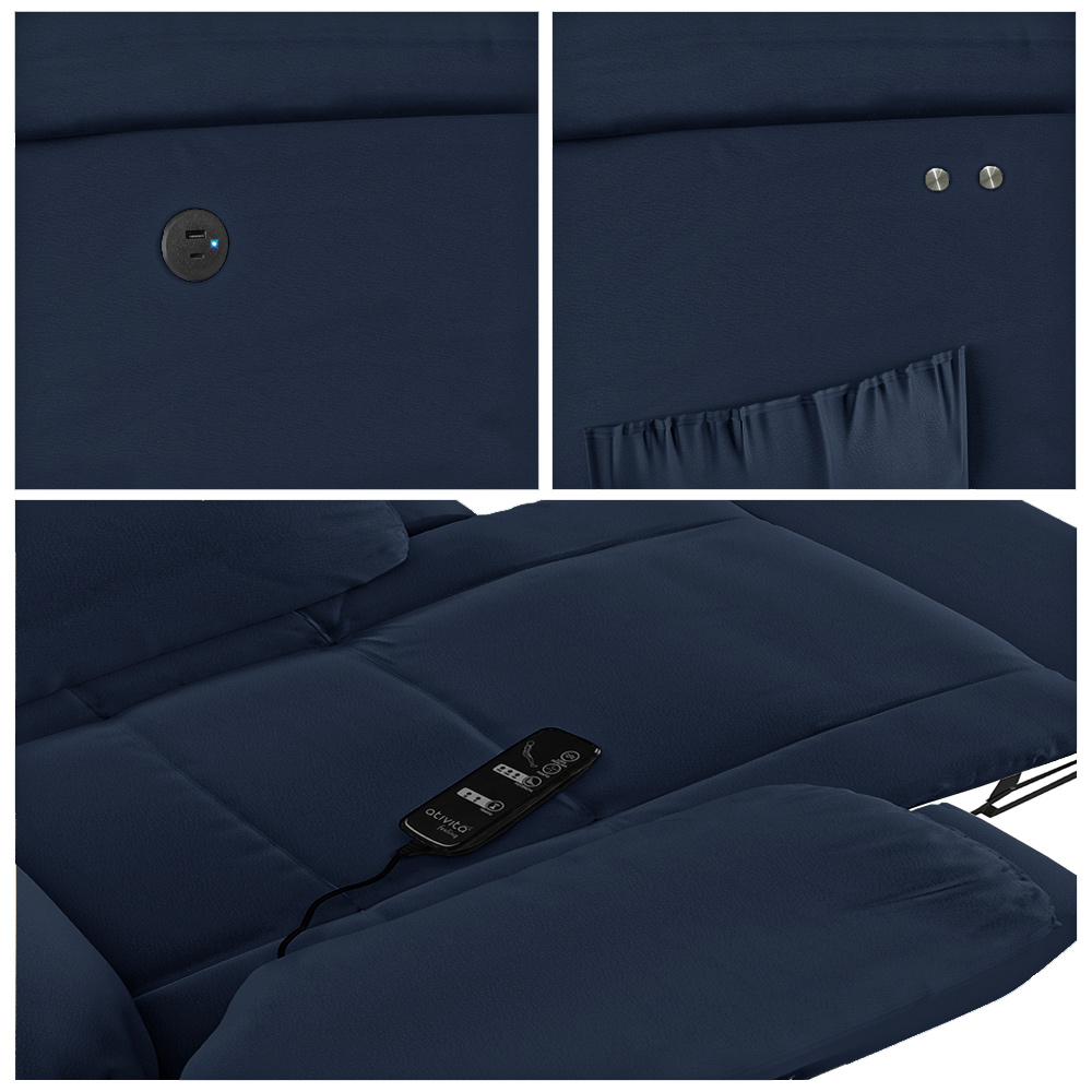 Poltrona do Papai Reclinável Sala de Cinema Madrid Power Touch Massagem USB PU Azul  G23