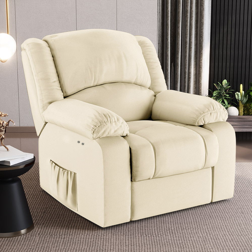 Poltrona do Papai Reclinável Sala de Cinema Madrid Power Touch Massagem USB PU Bege  G26