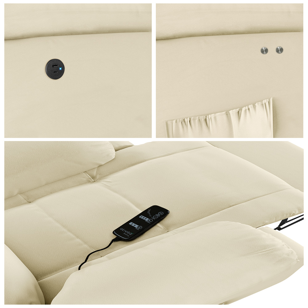 Poltrona do Papai Reclinável Sala de Cinema Madrid Power Touch Massagem USB PU Bege  G26