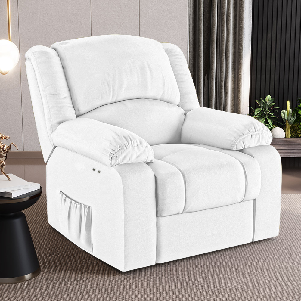 Poltrona do Papai Reclinável Sala de Cinema Madrid Power Touch Massagem USB PU Branco  G23