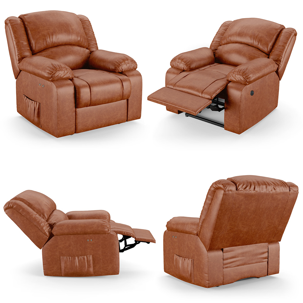 Poltrona do Papai Reclinável Sala de Cinema Madrid Power Touch Massagem USB PU Caramelo Brilho  G26