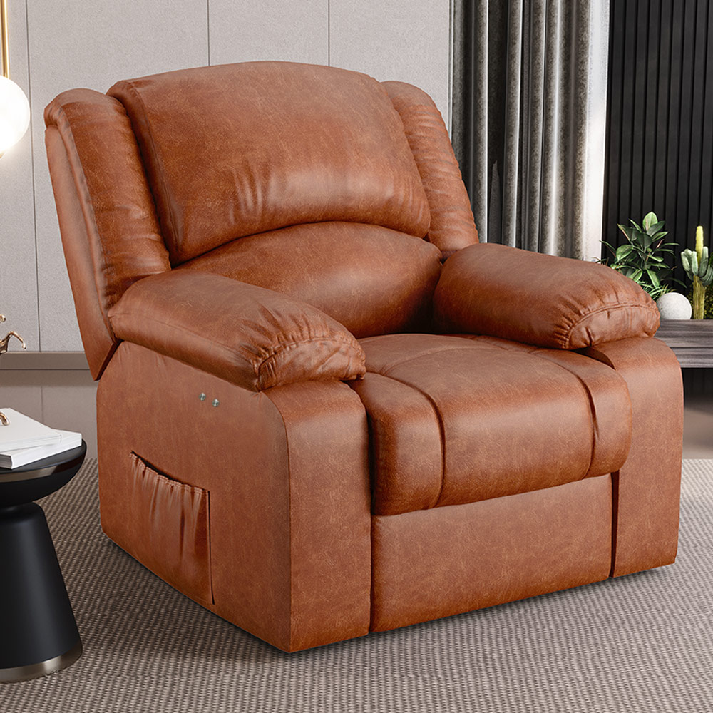 Poltrona do Papai Reclinável Sala de Cinema Madrid Power Touch Massagem USB PU Caramelo Brilho  G26