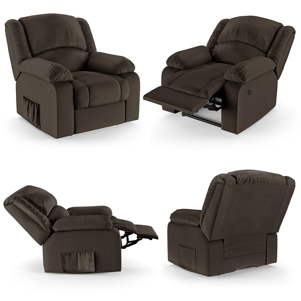 Poltrona do Papai Reclinável Sala de Cinema Madrid Power Touch Massagem USB PU Marrom  G23