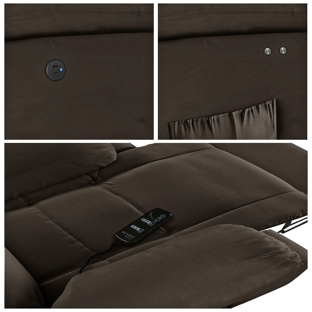 Poltrona do Papai Reclinável Sala de Cinema Madrid Power Touch Massagem USB PU Marrom  G23