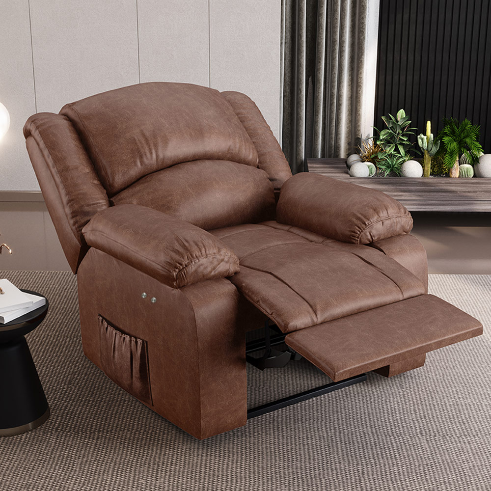Poltrona do Papai Reclinável Sala de Cinema Madrid Power Touch Massagem USB PU Marrom Brilho  G26