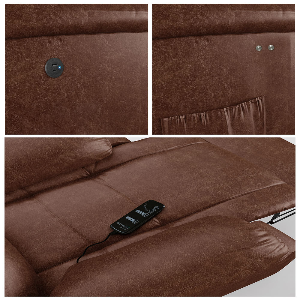 Poltrona do Papai Reclinável Sala de Cinema Madrid Power Touch Massagem USB PU Marrom Brilho  G26