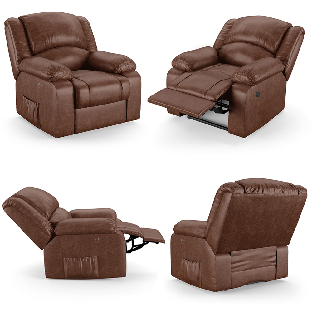 Poltrona do Papai Reclinável Sala de Cinema Madrid Power Touch Massagem USB PU Marrom Brilho  G26