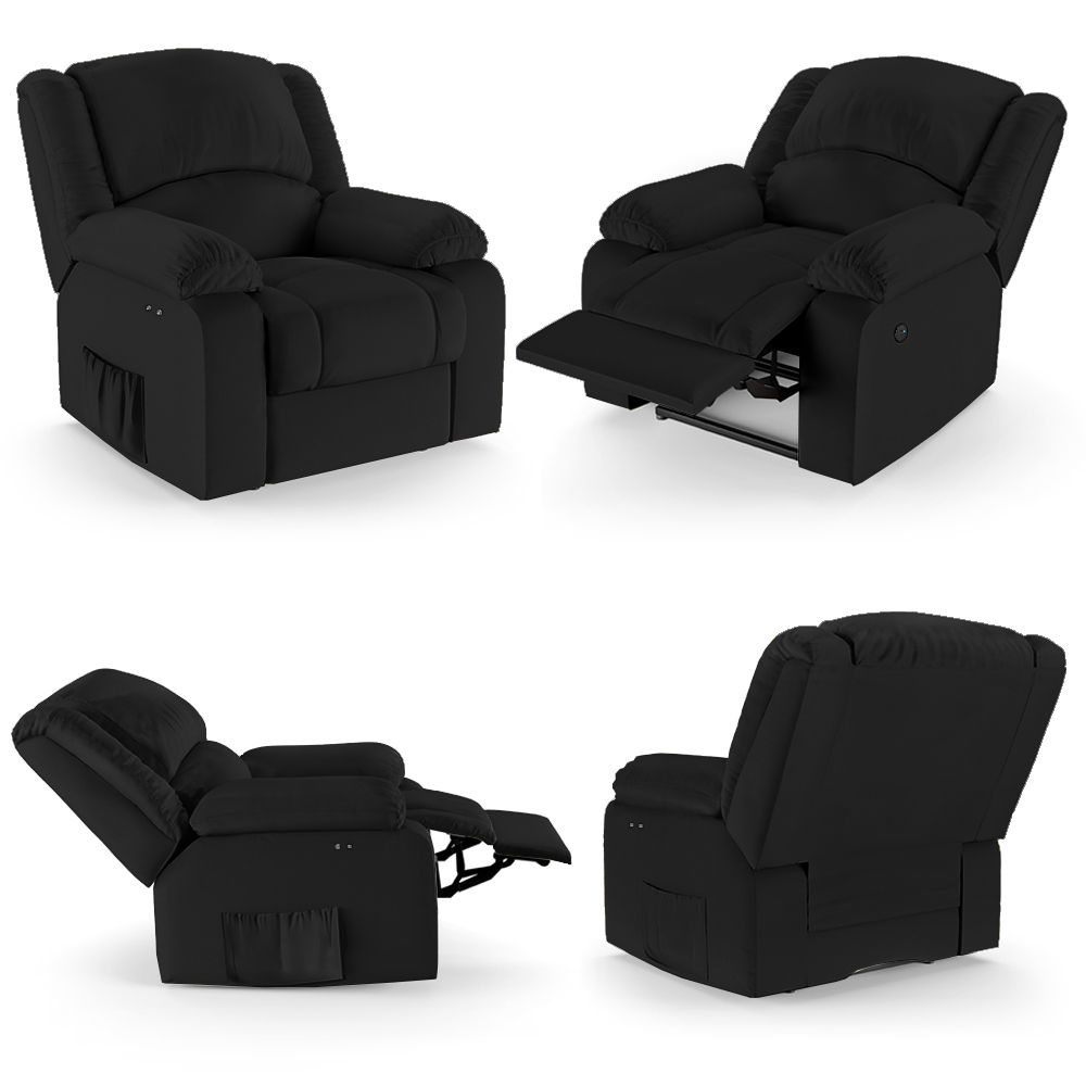 Poltrona do Papai Reclinável Sala de Cinema Madrid Power Touch Massagem USB PU Preto  G23