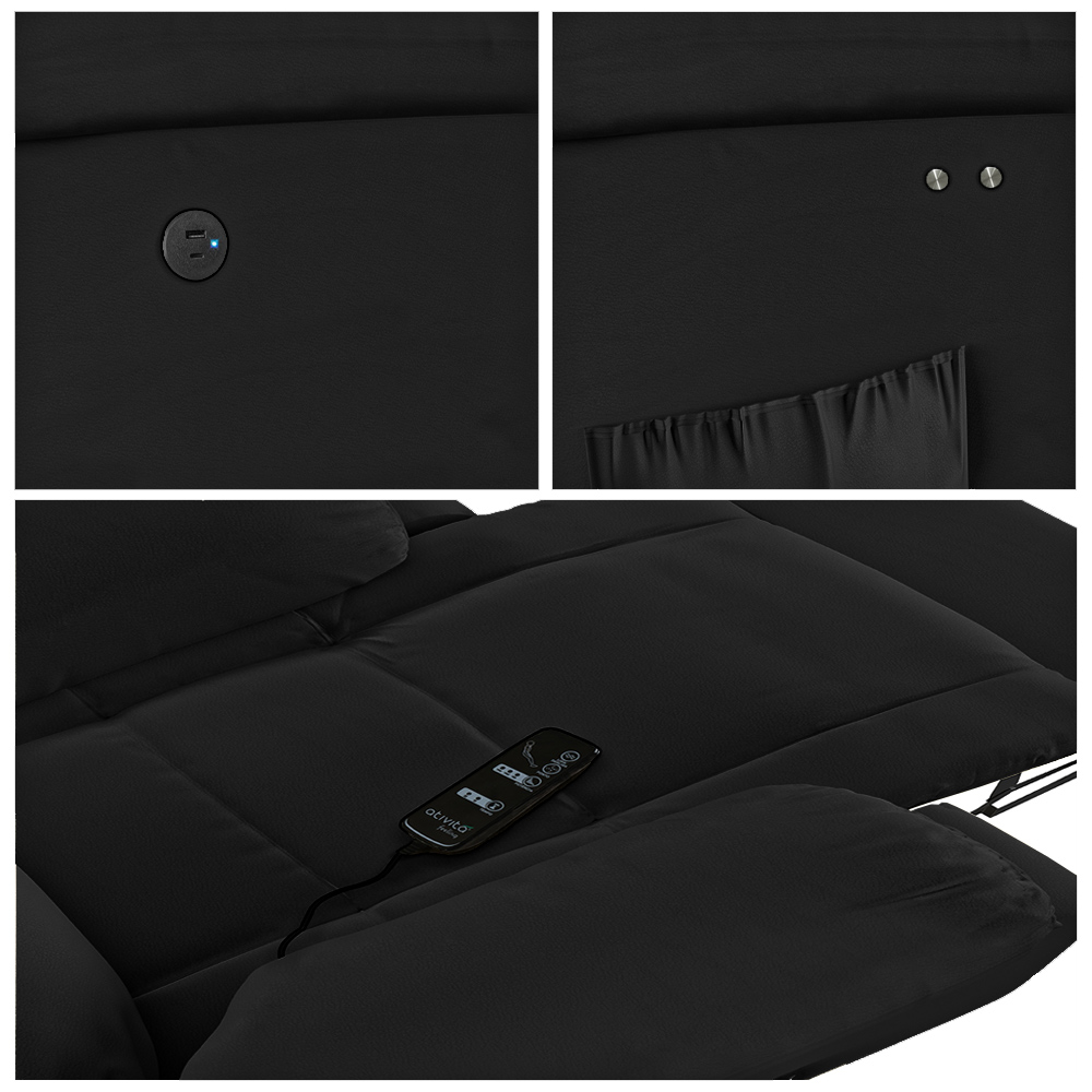Poltrona do Papai Reclinável Sala de Cinema Madrid Power Touch Massagem USB PU Preto  G23