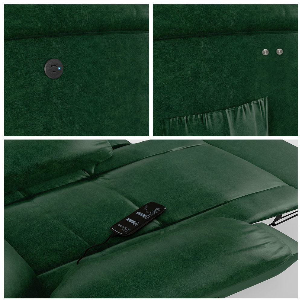 Poltrona do Papai Reclinável Sala de Cinema Madrid Power Touch Massagem USB PU Verde Musgo  G26