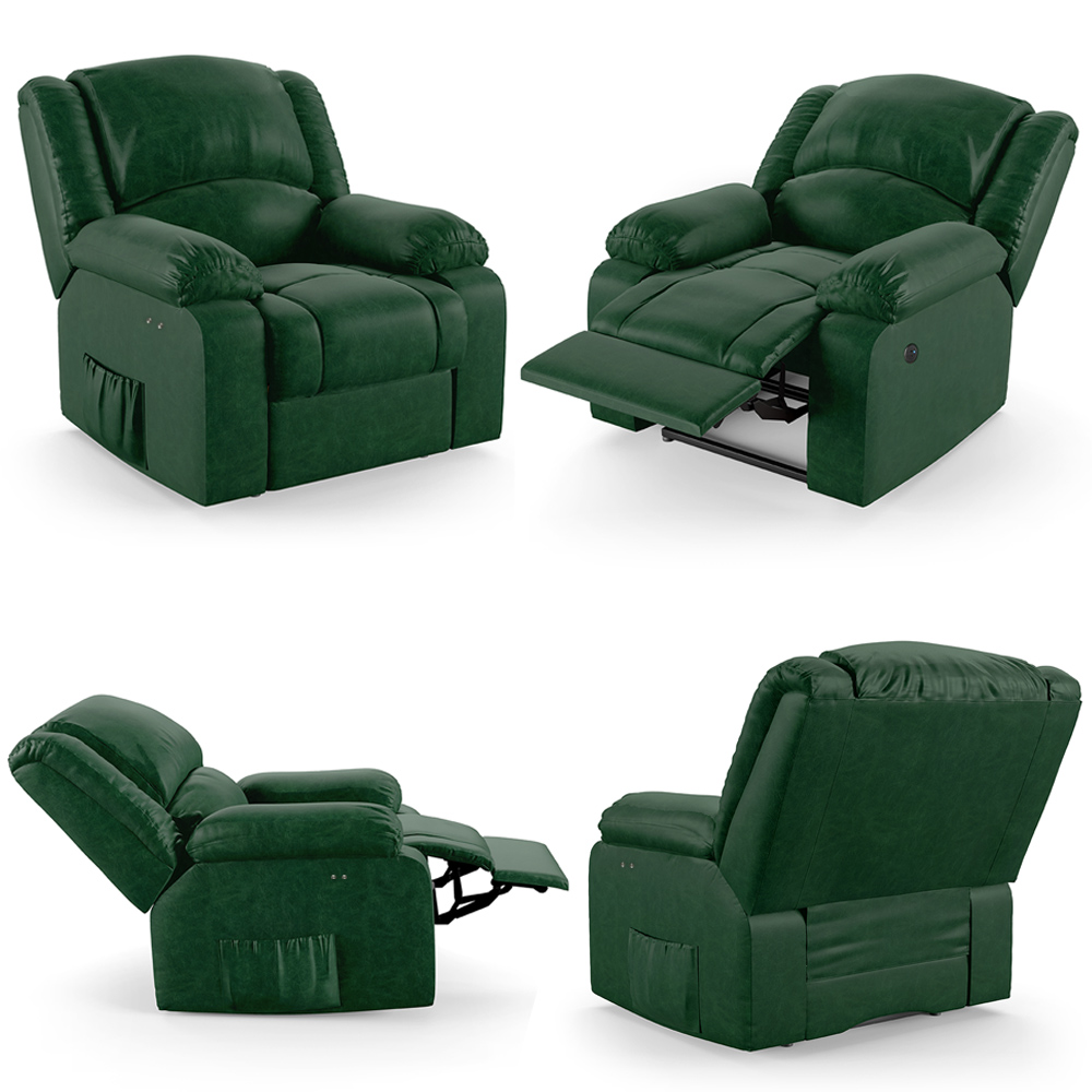 Poltrona do Papai Reclinável Sala de Cinema Madrid Power Touch Massagem USB PU Verde Musgo  G26