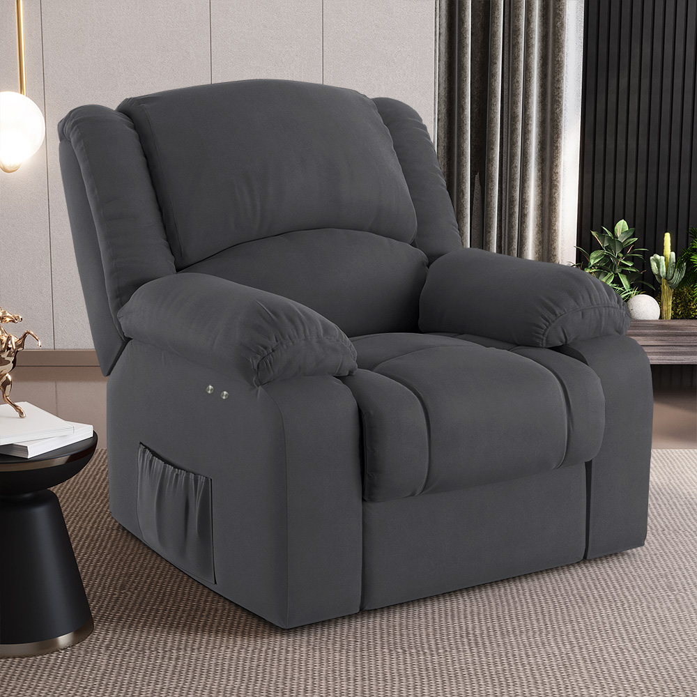 Poltrona do Papai Reclinável Sala de Cinema Madrid Power Touch Massagem USB Veludo Cinza Grafite  G23