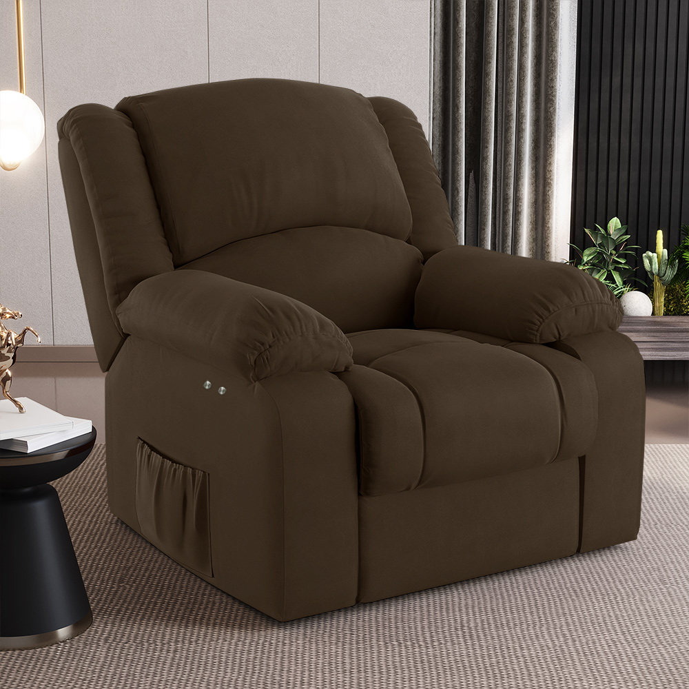 Poltrona do Papai Reclinável Sala de Cinema Madrid Power Touch Massagem USB Veludo Marrom  G23