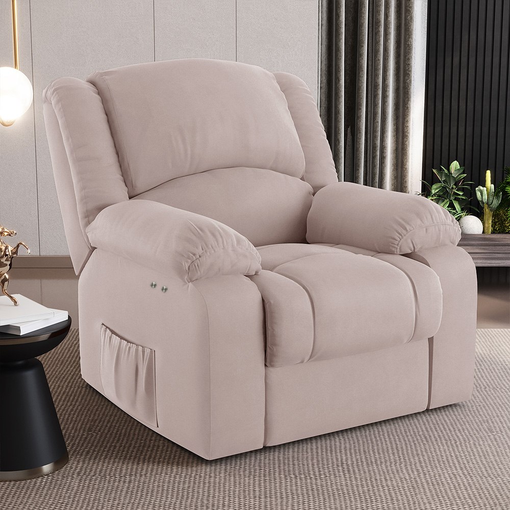 Poltrona do Papai Reclinável Sala de Cinema Madrid Power Touch Massagem USB Veludo Rosê  G23