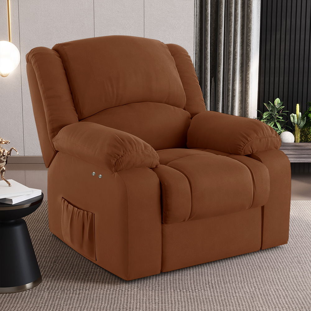 Poltrona do Papai Reclinável Sala de Cinema Madrid Power Touch Massagem USB Veludo Terracota  G23