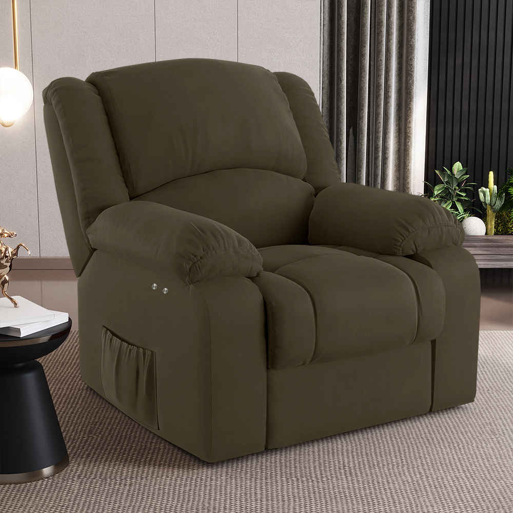 Poltrona do Papai Reclinável Sala de Cinema Madrid Power Touch Massagem USB Veludo Verde Esmeralda  G23