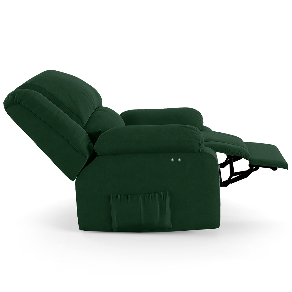 Poltrona do Papai Reclinável Sala de Cinema Madrid Power Touch Massagem USB Veludo Verde Esmeralda  G23