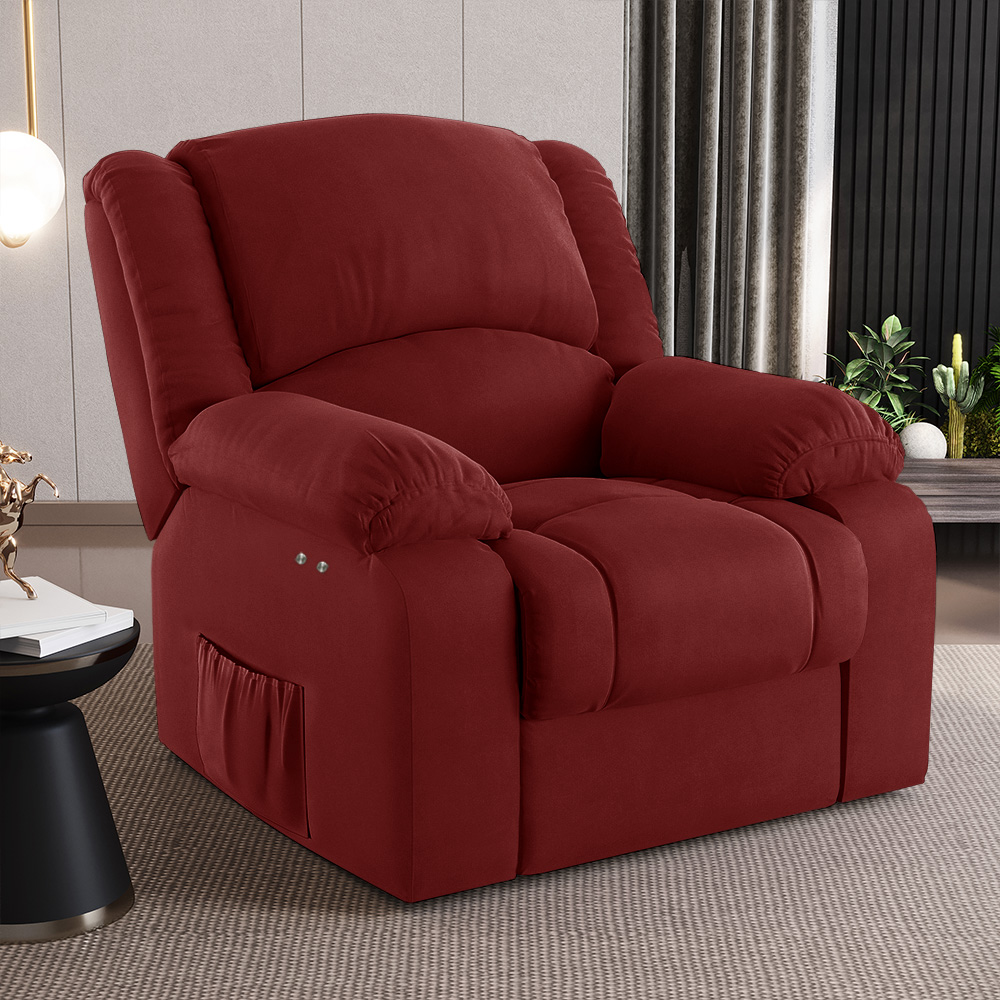 Poltrona do Papai Reclinável Sala de Cinema Madrid Power Touch Massagem USB Veludo Vermelho  G23