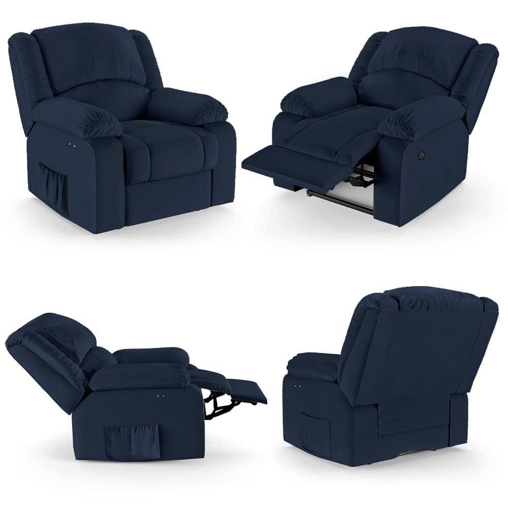 Poltrona do Papai Reclinável Sala de Cinema Madrid Power Touch USB PU Azul  G23