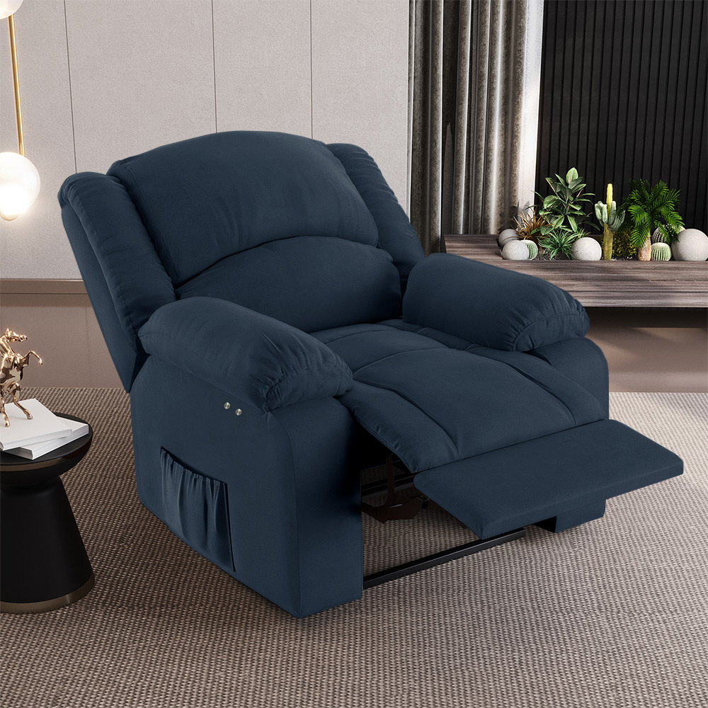 Poltrona do Papai Reclinável Sala de Cinema Madrid Power Touch USB Veludo Azul  G23