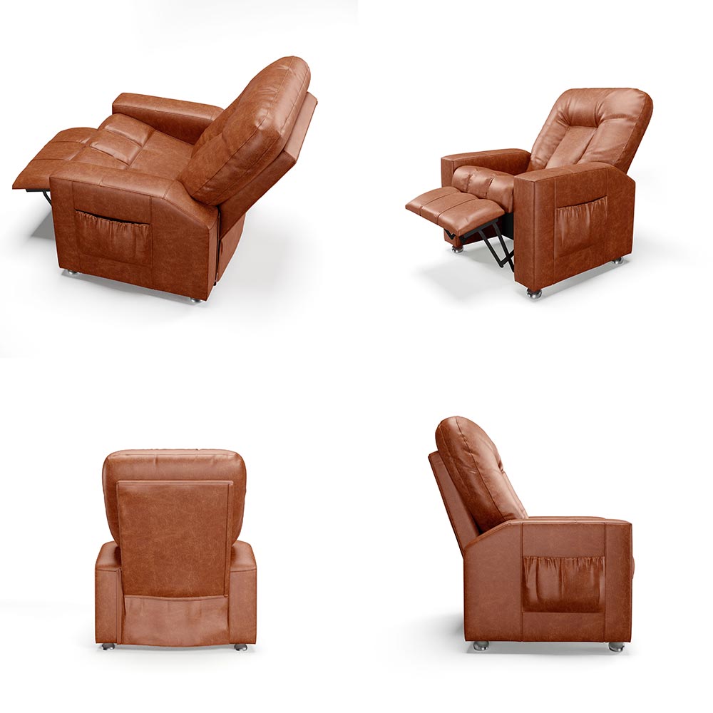 Poltrona do Papai Reclinável Sala de Cinema Pequim Manual PU Camel G23 - Gran Belo