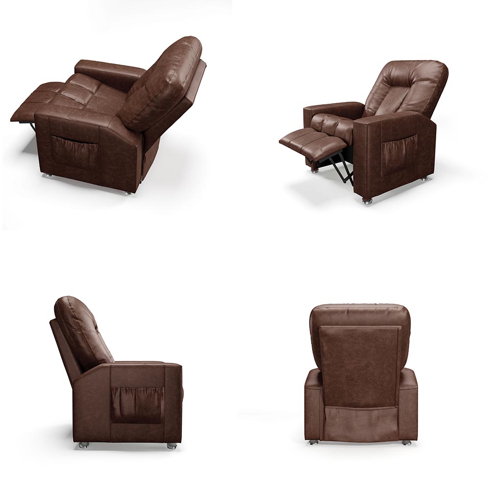 Poltrona do Papai Reclinável Sala de Cinema Pequim Manual PU Marrom G23 - Gran Belo