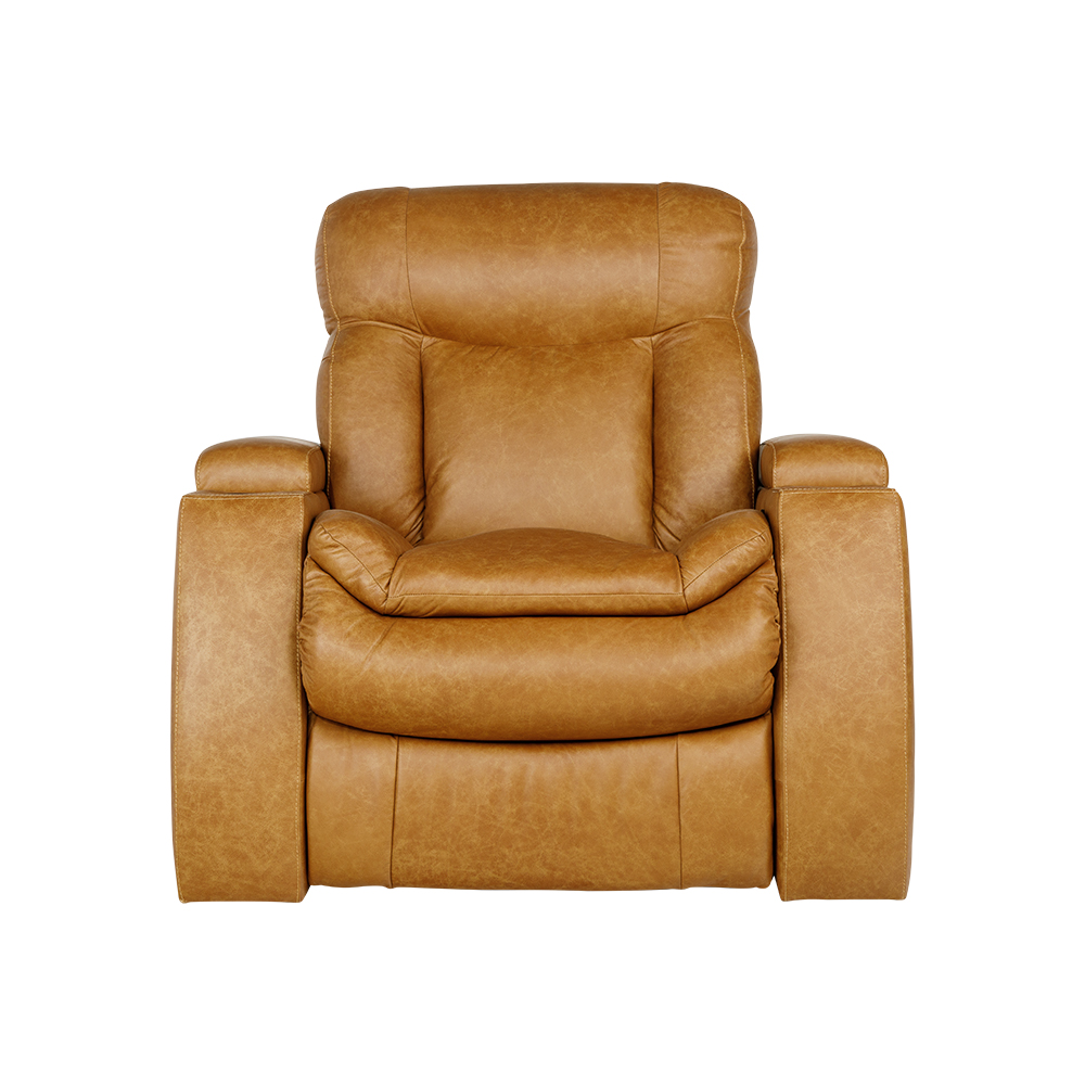 Poltrona do Papai Reclinável Sala de Cinema Yellowstone Elétrica Porta-Copos LED Couro Caramelo G86 - Gran Belo