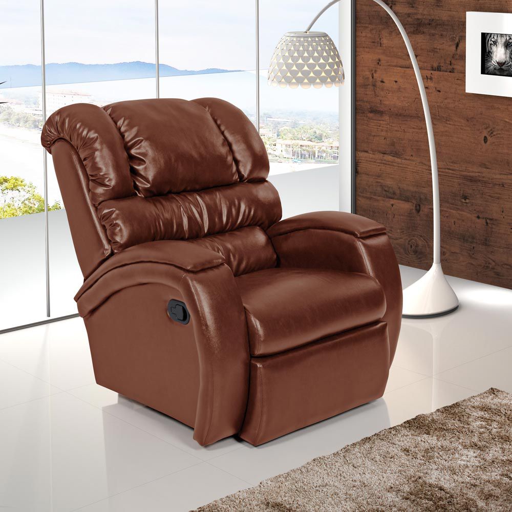 Poltrona do Papai Reclinável Zero Wall com Gatilho Oasis PU Sintético Caramelo Brilho G23 - Gran Belo