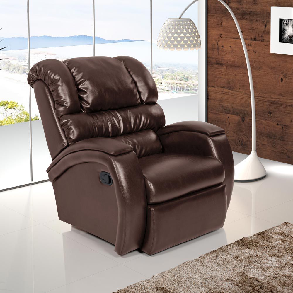Poltrona do Papai Reclinável Zero Wall com Gatilho Oasis PU Sintético Marrom Brilho G23 - Gran Belo
