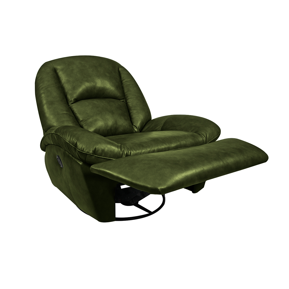Poltrona do Papai Sala de Cinema Carrie Reclinável Retrátil Manual Glider Giratória Couro Verde Manchado G40 - Gran Belo