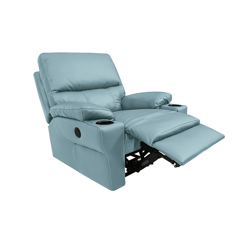 Poltrona do Papai Sala de Cinema Mia Reclinável Retrátil Power Elétrico Base Fixa Couro Azul Celeste G40 - Gran Belo