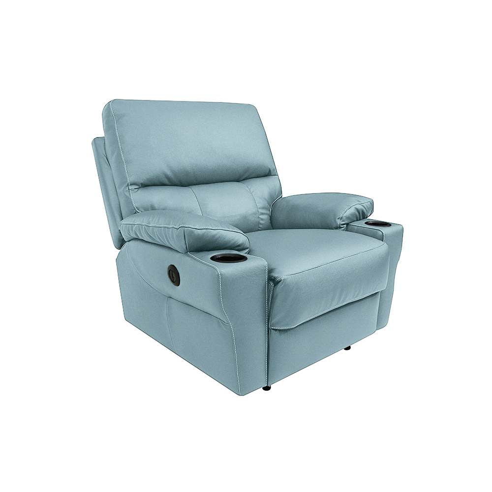 Poltrona do Papai Sala de Cinema Mia Reclinável Retrátil Power Elétrico Base Fixa Couro Azul Celeste G40 - Gran Belo