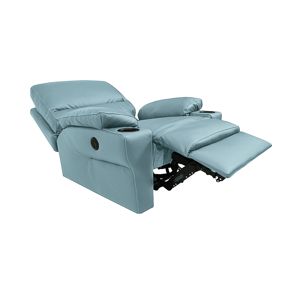 Poltrona do Papai Sala de Cinema Mia Reclinável Retrátil Power Elétrico Base Fixa Couro Azul Celeste G40 - Gran Belo