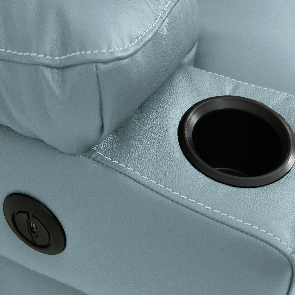 Poltrona do Papai Sala de Cinema Mia Reclinável Retrátil Power Elétrico Base Fixa Couro Azul Celeste G40 - Gran Belo