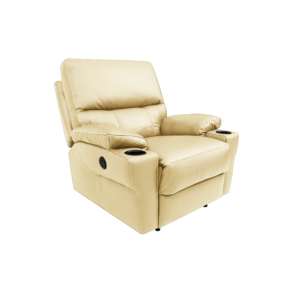 Poltrona do Papai Sala de Cinema Mia Reclinável Retrátil Power Elétrico Base Fixa Couro Creme G40 - Gran Belo